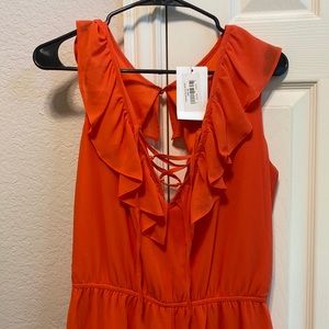 NWT Coral ruffle lace up romper!